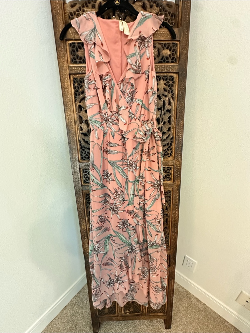 Japna Pink Floral Ruffle Wrap Maxi Dress